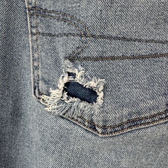 AE Stretch Mom Jeans Size 14 Long Medium Blue Wash Ripped High Waist Distressed - Picture 5 of 13